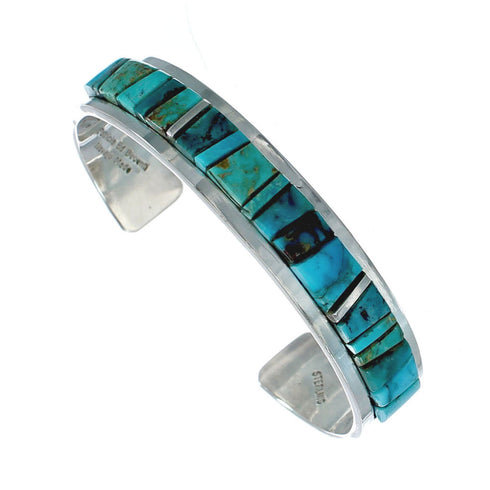 Navajo Sterling Silver Turquoise Cobble Inlay Cuff Bracelet NN20127